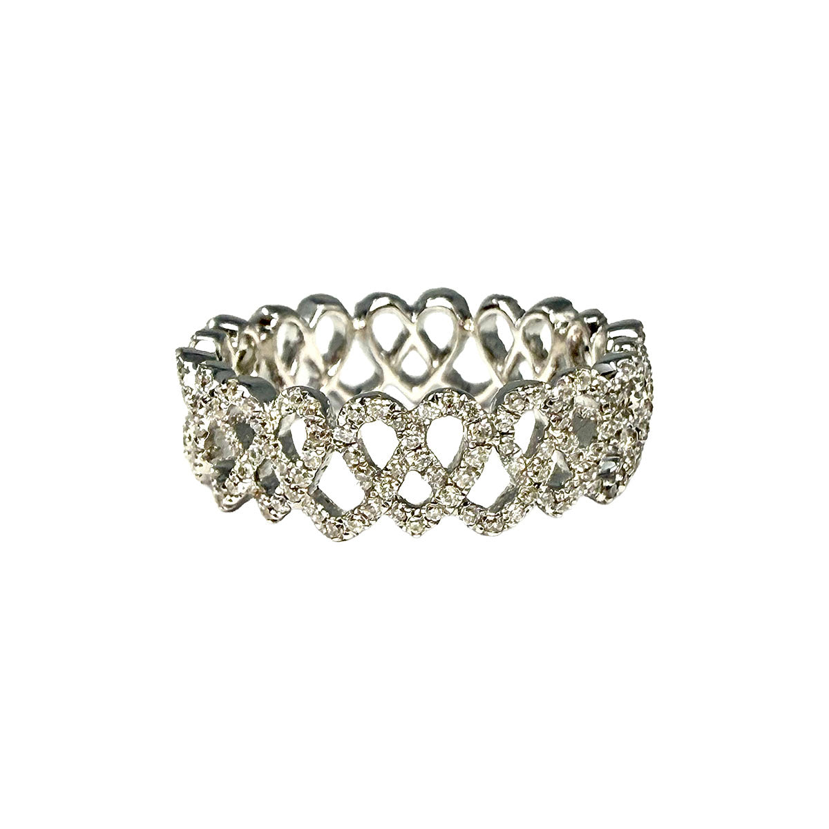 18K White Gold Diamond Ring with Repeat Heart Pattern