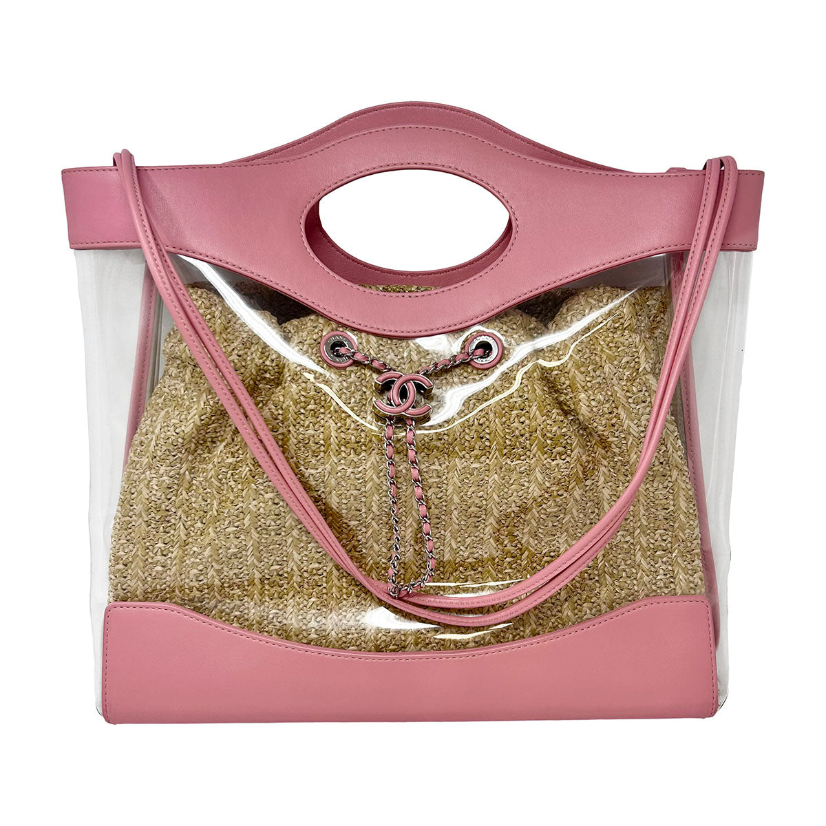 Pink/Clear Chanel 31 PVC/Leather/Quilted Raffia Shopping Tote