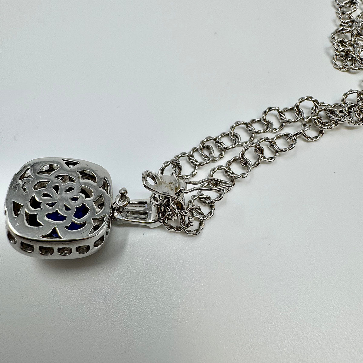 14K White Gold  Necklace with Iolite and Diamond Pendant