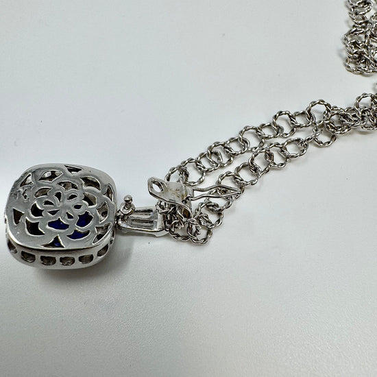 14K White Gold  Necklace with Iolite and Diamond Pendant