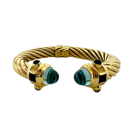 Cellini 18K Gold Cable Cuff Bracelet with Amethyst, Iolite and Topaz Caps