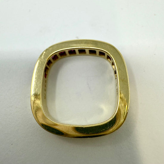 18K Gold Square Ring with 11 Rubies