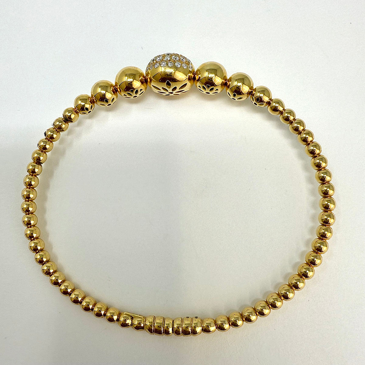 Crivelli 18K Gold Graduated Bead Bracelet with Diamond Dome
