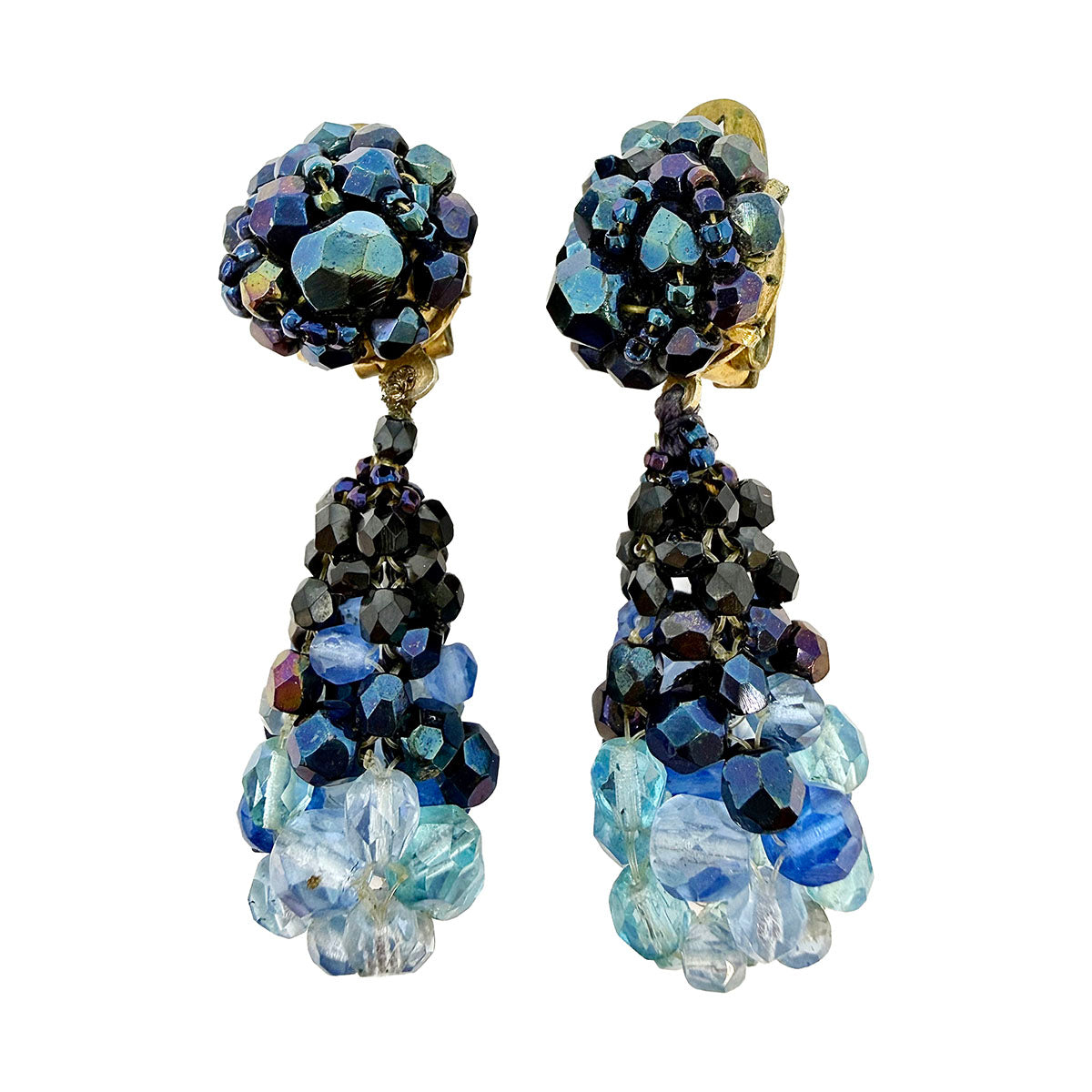 Coppola e Toppo Round Blue/Light Blue Beaded Drop Earrings