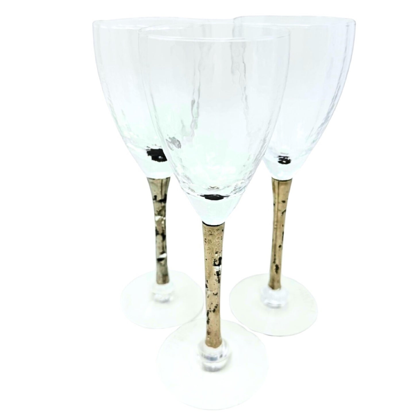 Set of 12 White Wine Glasses with Silvered Stem, Signed