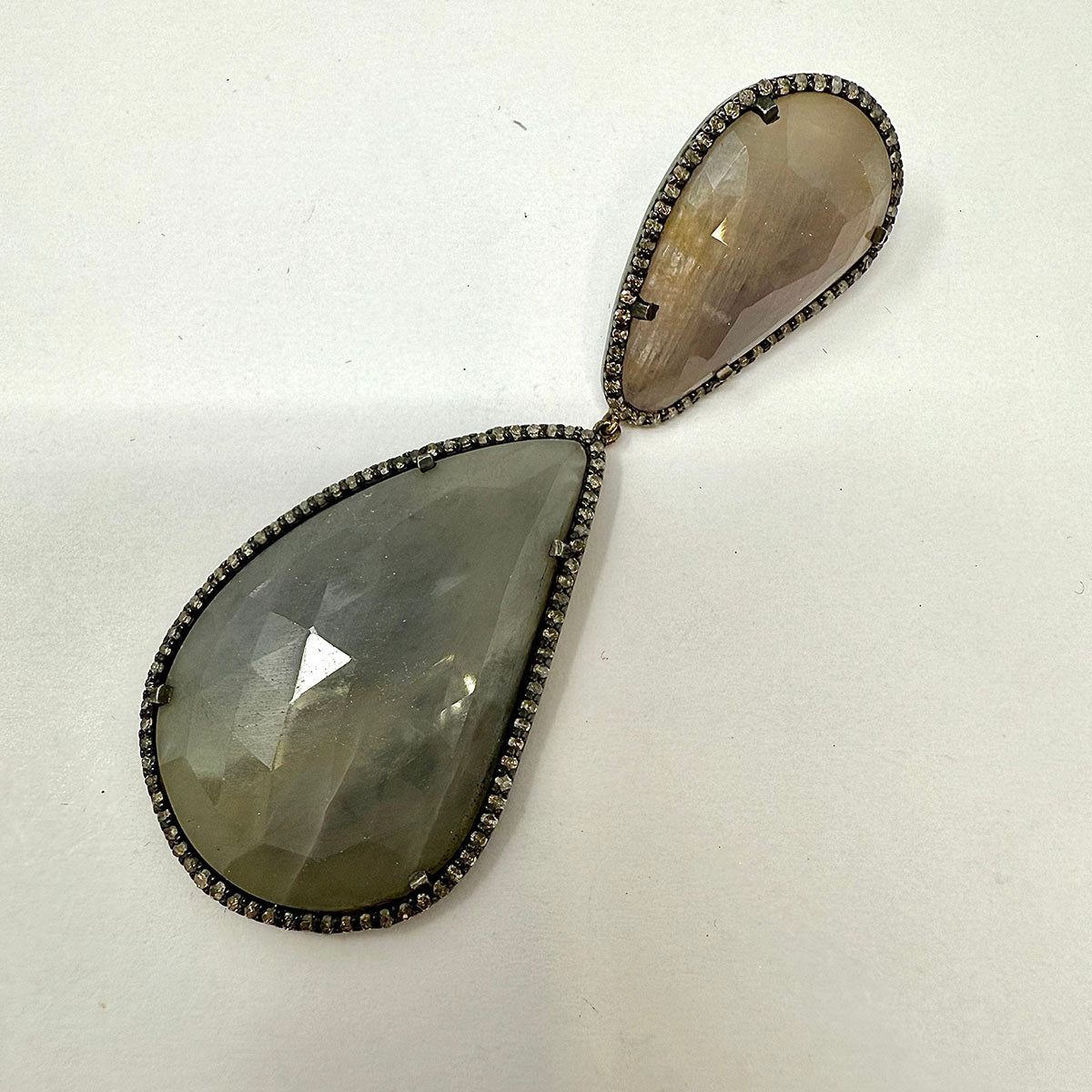 Sterling Silver and Labradorite Dangle Earrings with Diamond Trim