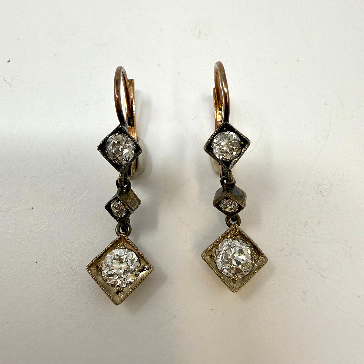 Platinum Vintage Diamond Drop Earrings