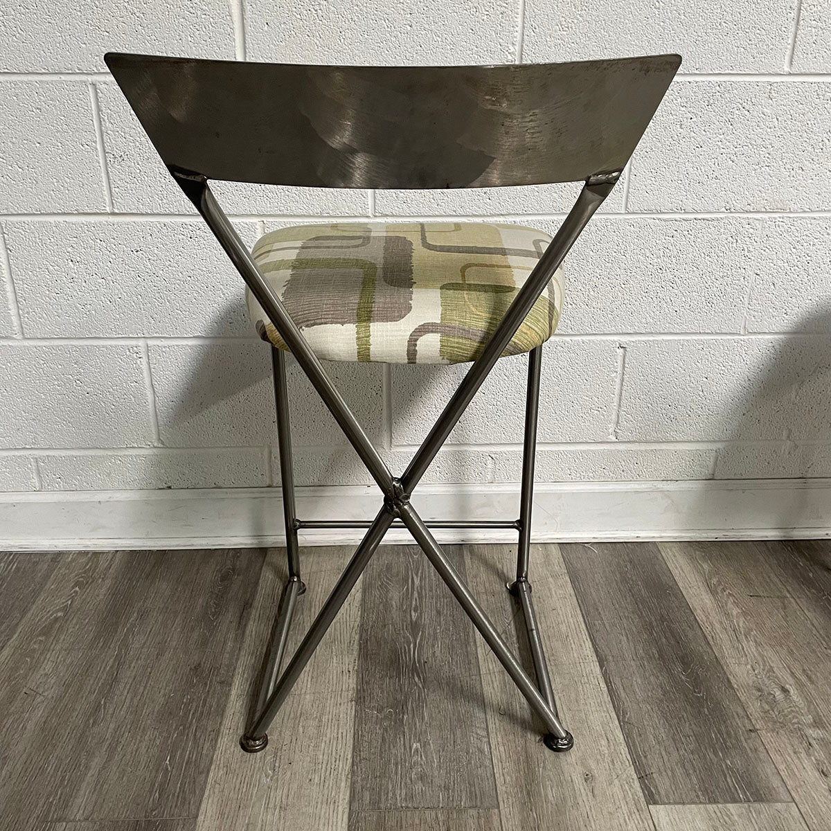 Pair of Metal Counter Stools with Upholstered Seats
