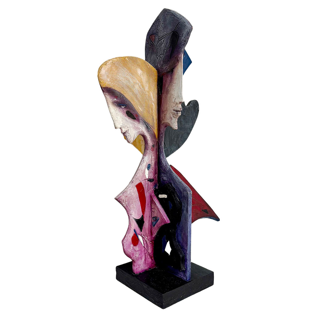Sculpture by Jean Claude Gaugy signed Painted, carved figures on base