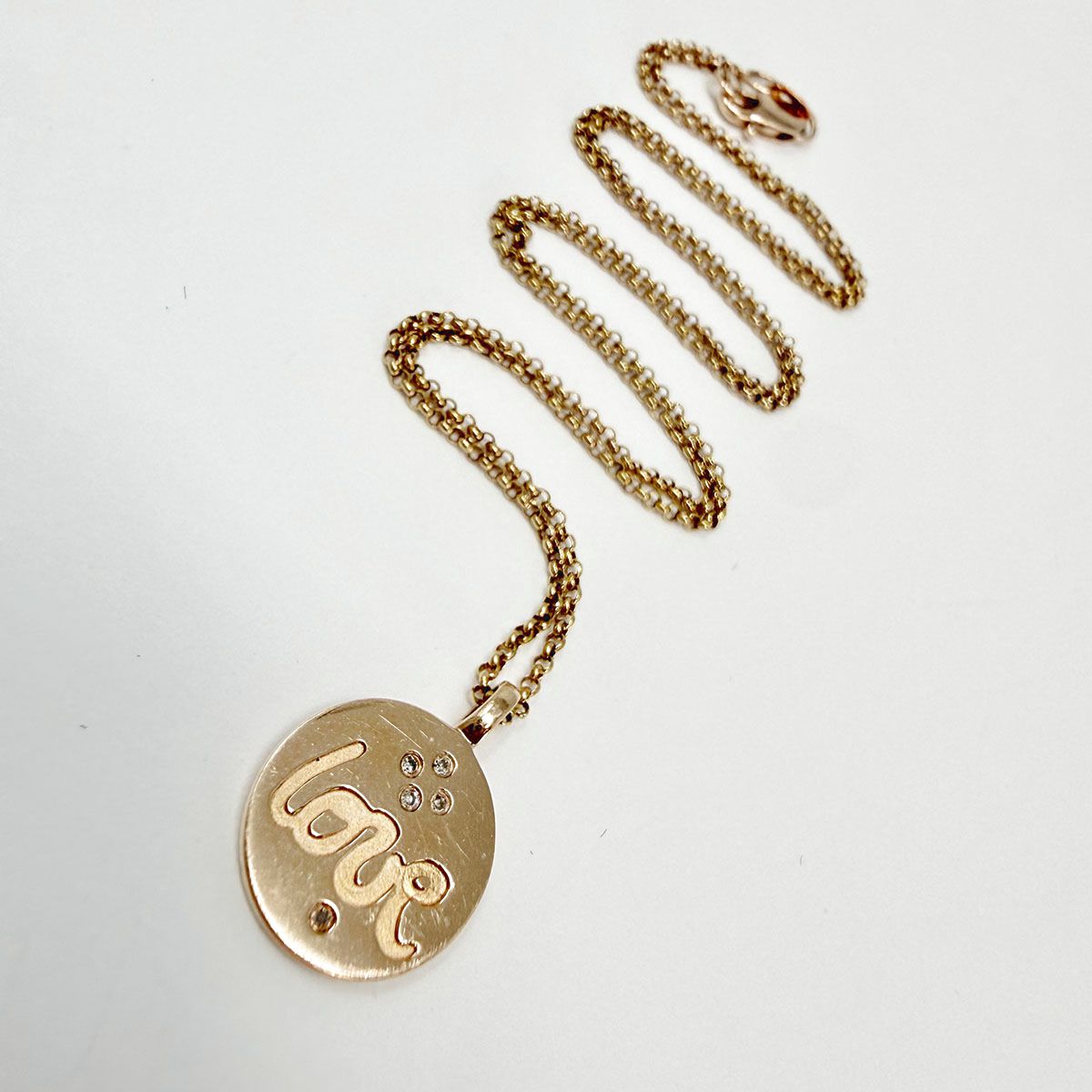 14K Gold Round "Love" Pendant Necklace with Diamond
