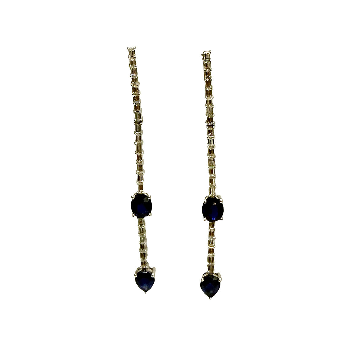 18K White Gold Diamond and Sapphire Drop Earrings