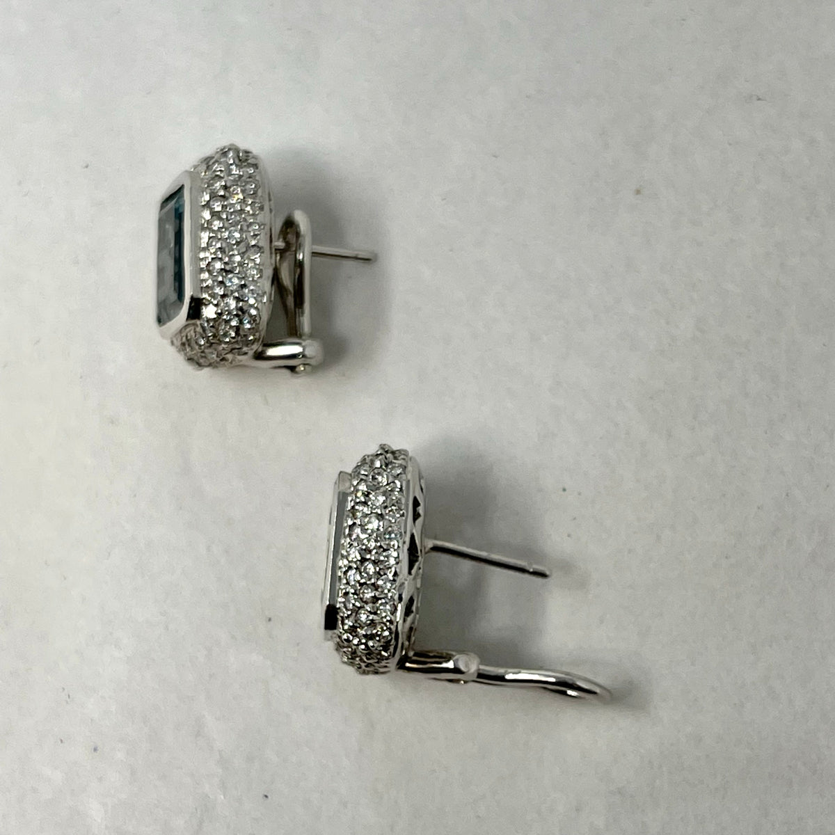 Barry Kronen 18K White Gold Earrings with Aquamarine and Diamonds