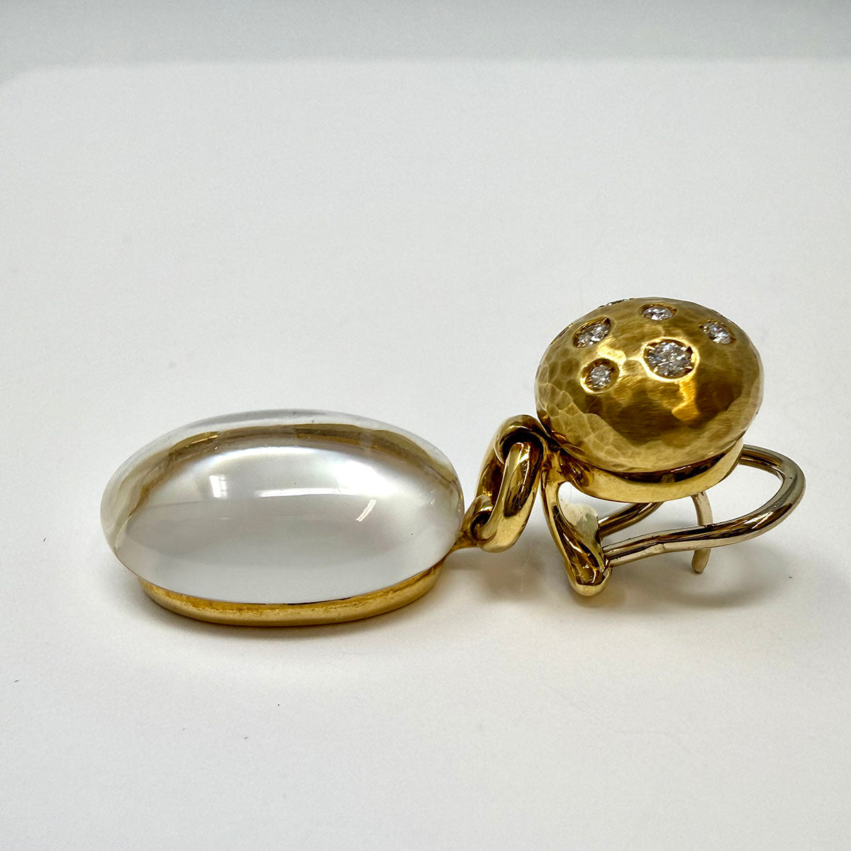 Vaid 18K Gold Ball Earrings with Diamonds and  Rock Crystal Drop