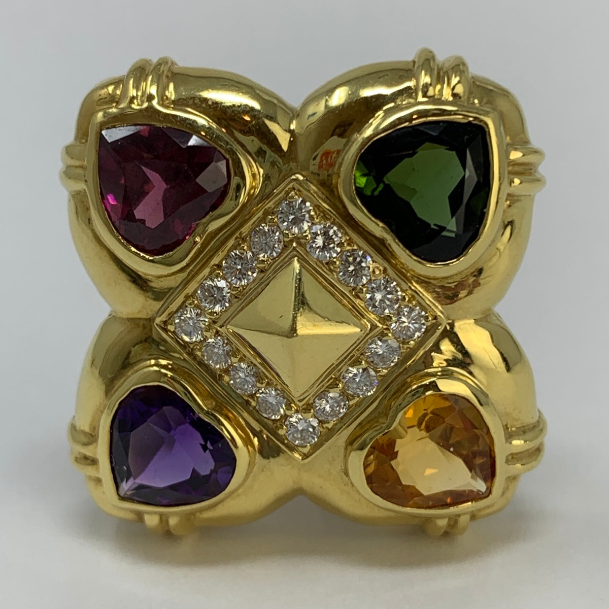 Jeffrey Stevens Earclips with Amethyst, Citrine, Rhodolite and Diamonds