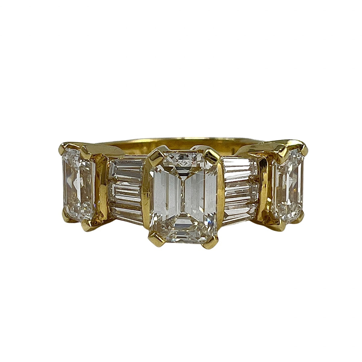 NOVA 18K Gold 3 Stone Ring with Emerald Cut and Baguette Diamonds