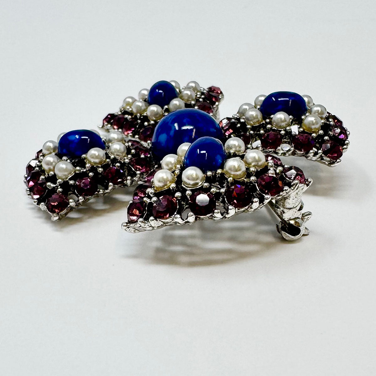 Weiss Crystal and Seed Pearl Maltese Cross Pin