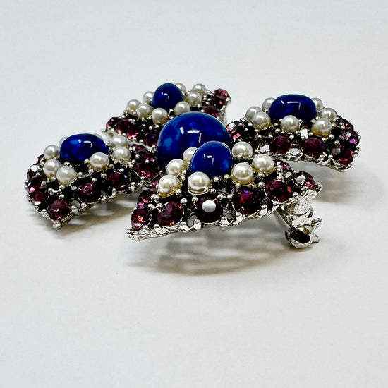 Weiss Crystal and Seed Pearl Maltese Cross Pin