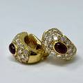 18K Gold Huggie Clip-on  Earrings with Oval Rubies and Brilliant Cut Diamonds