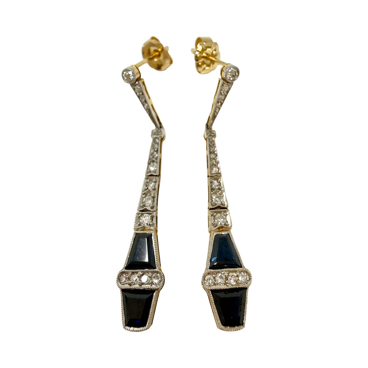 Platinum Drop Earrings with  Diamonds and Sapphire