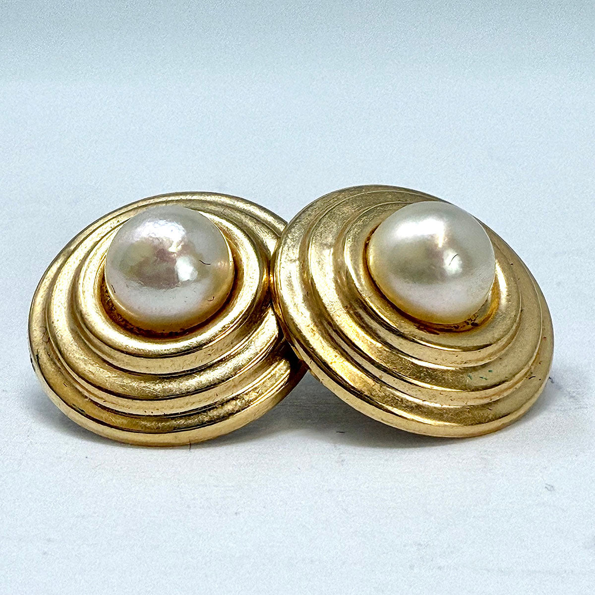 Pearl Stud Earrings with 14K Matte Gold Rim