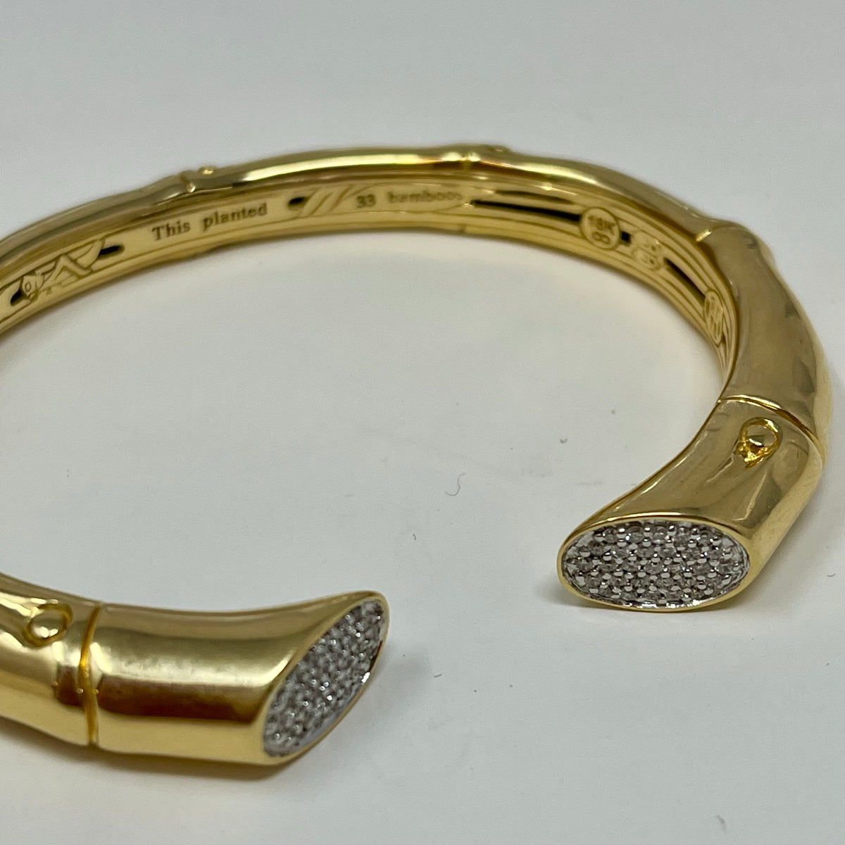John Hardy 18K Gold Bamboo Cuff Bracelet with Diamond Caps