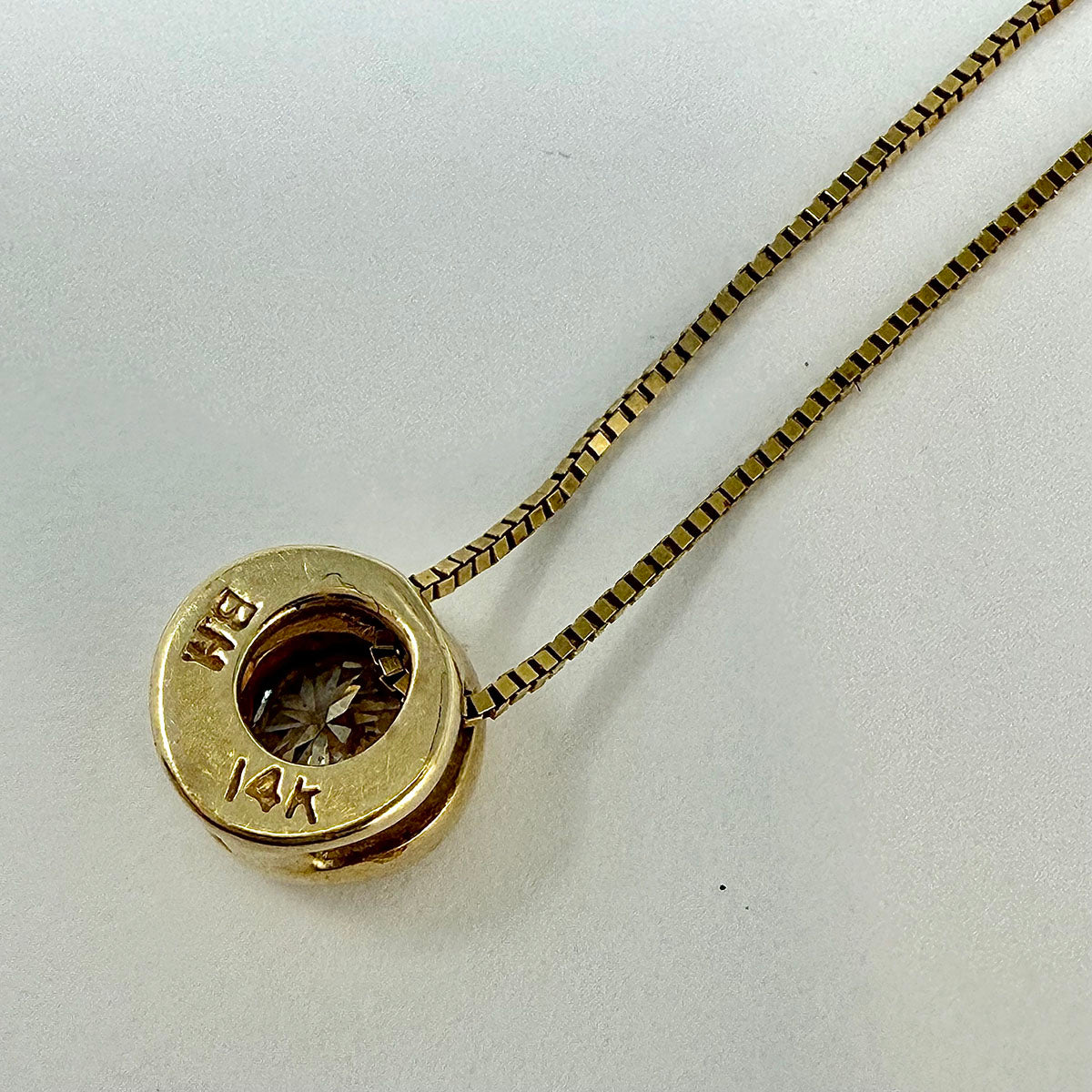 14K Gold Necklace with Bezel Set Diamond Pendant