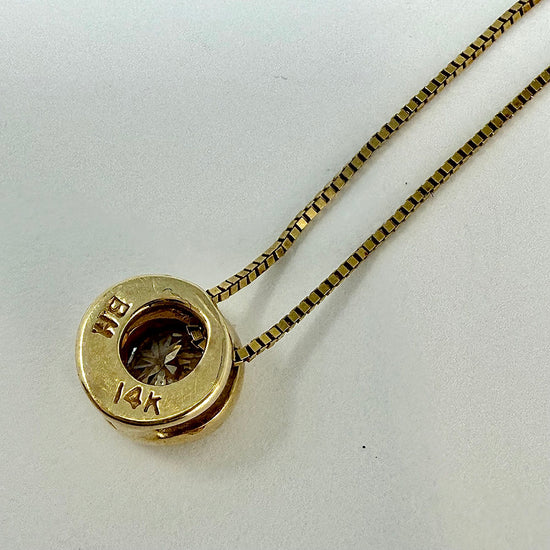 14K Gold Necklace with Bezel Set Diamond Pendant