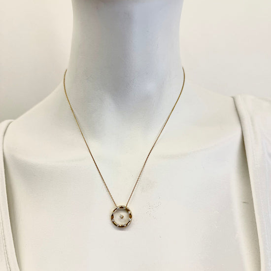 14K Gold Necklace with Circle Pendant with 9 Diamonds