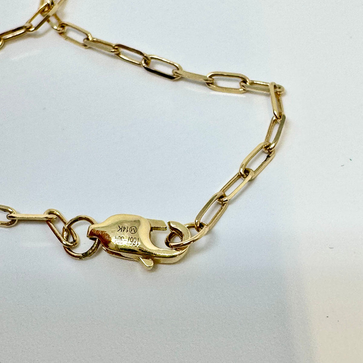 14K Gold Paper Clip Chain Necklace with Diamond Embellished Center Oval