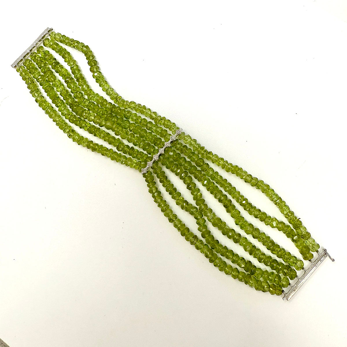 6 Strand Peridot Bracelet with 7 Diamonds
