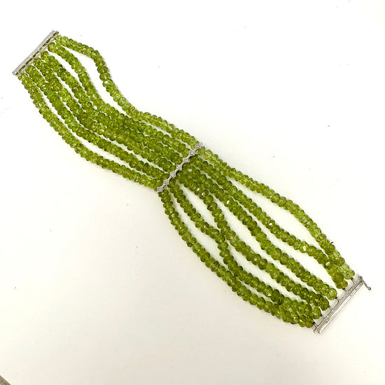 6 Strand Peridot Bracelet with 7 Diamonds
