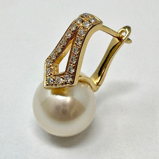 14K Gold Earrings with 9mm South Sea Pearl and Diamonds