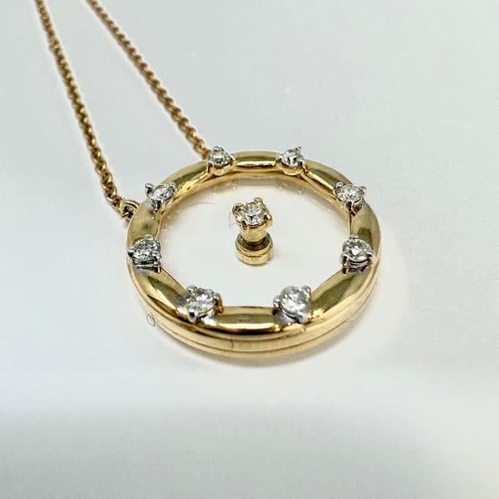 14K Gold Necklace with Circle Pendant with 9 Diamonds