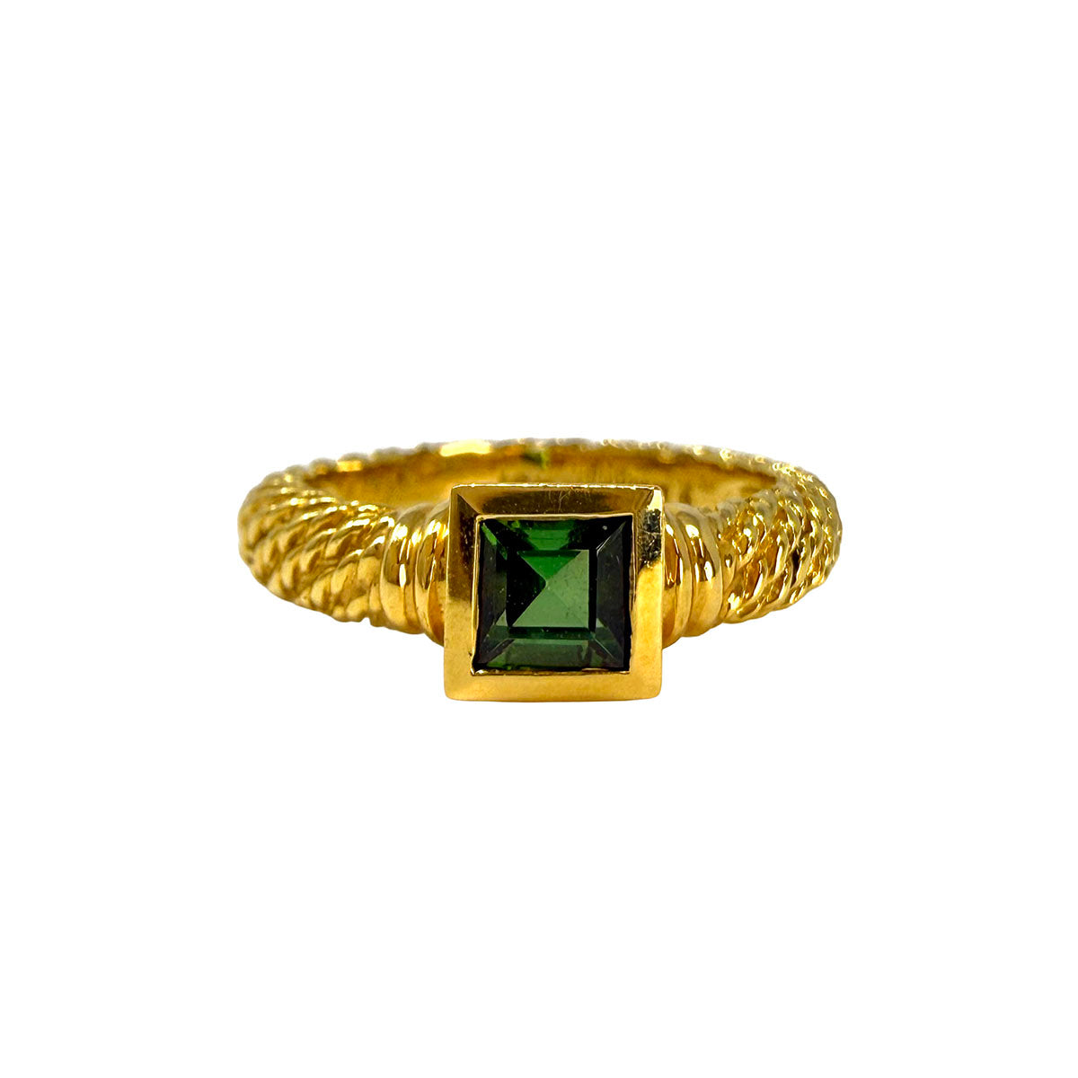 David Yurman 18K Gold Ring with Square Green Tourmaline