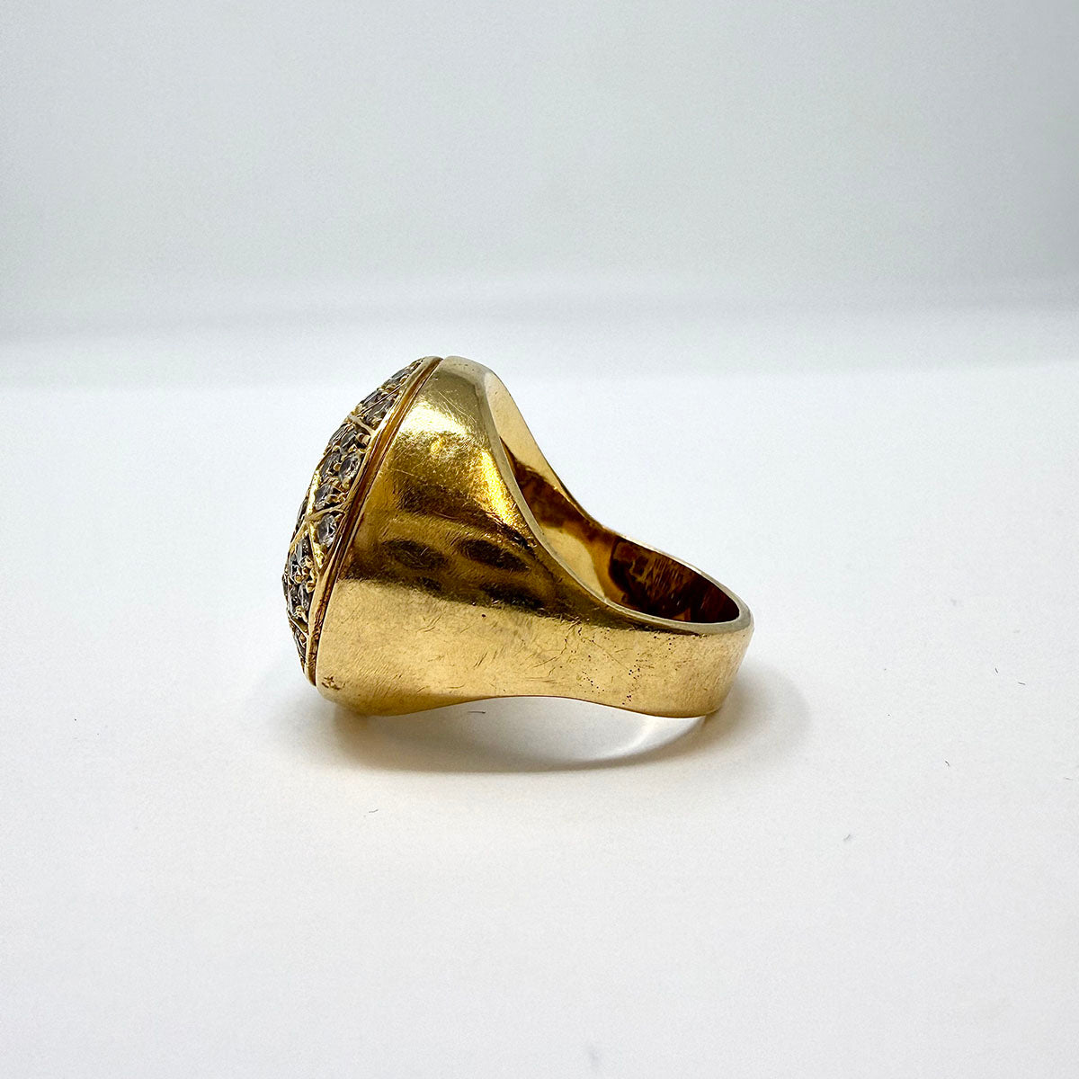 18K Gold Round  Diamond Signet  Ring