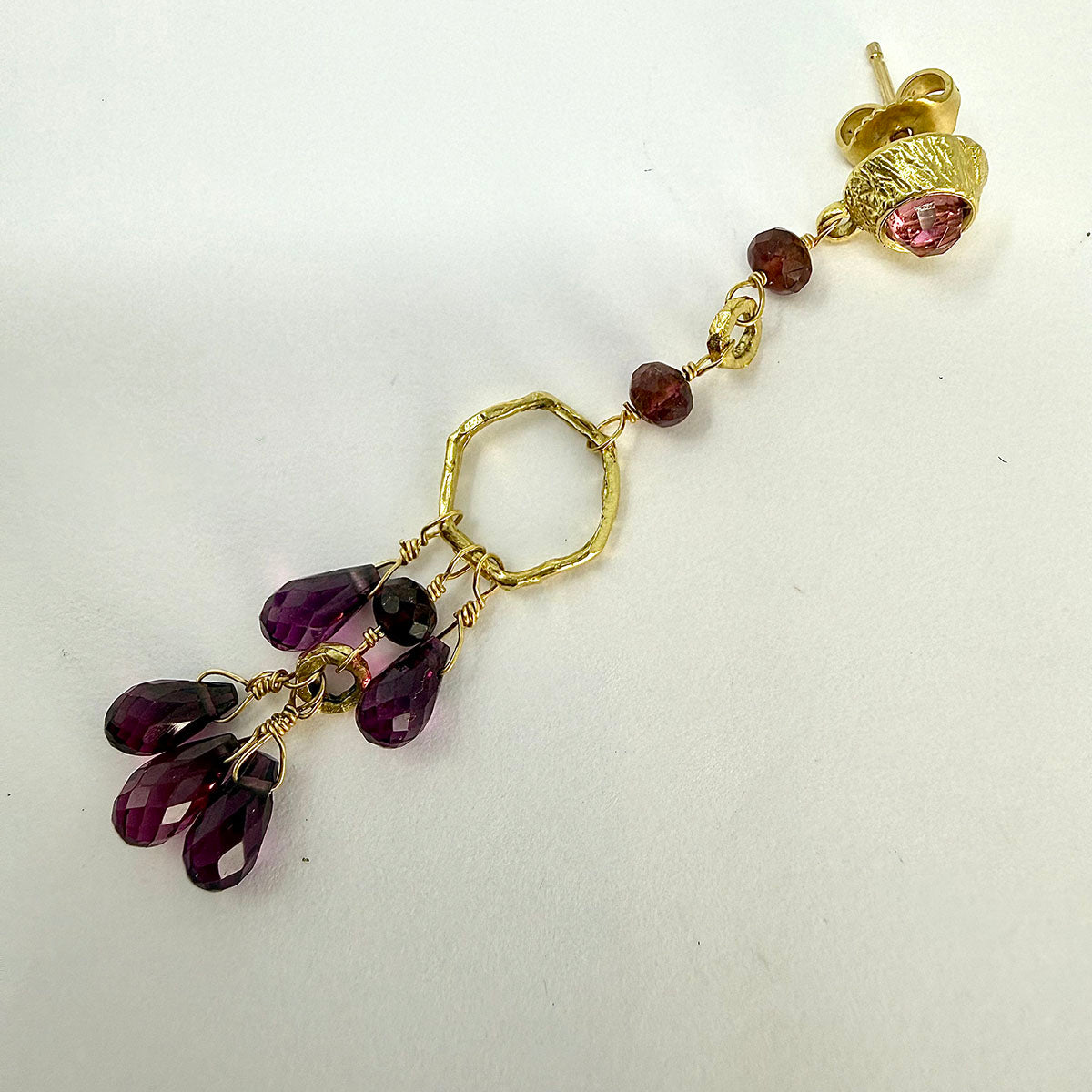 18K Gold Drop Earrings with Garnets