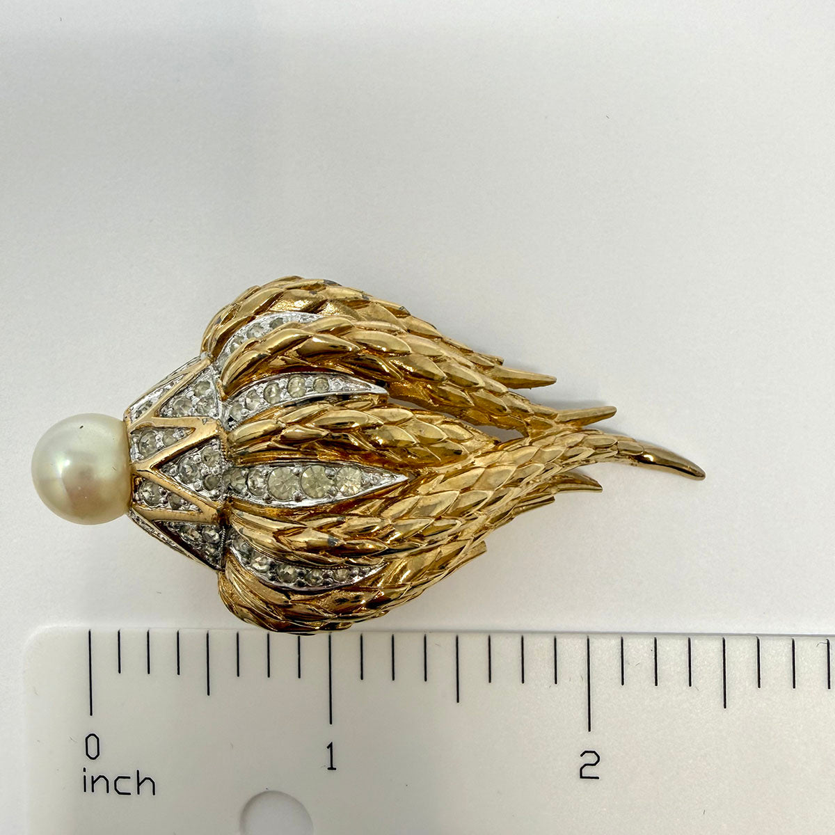 D'Orlan Gold-tone Shell Brooch with Rhinestones and Faux Pearl