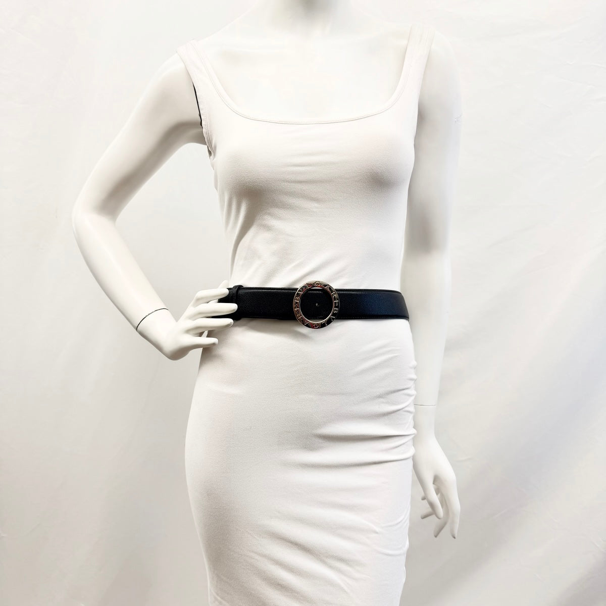 Bulgari Leather Belt with Round Logo Buckle