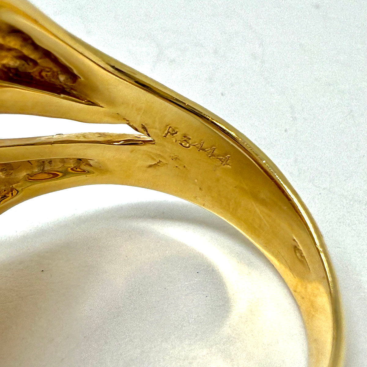 14K Yellow Gold Rudolph Friedman Ring with Elongated Pearl and 2 Diamonds