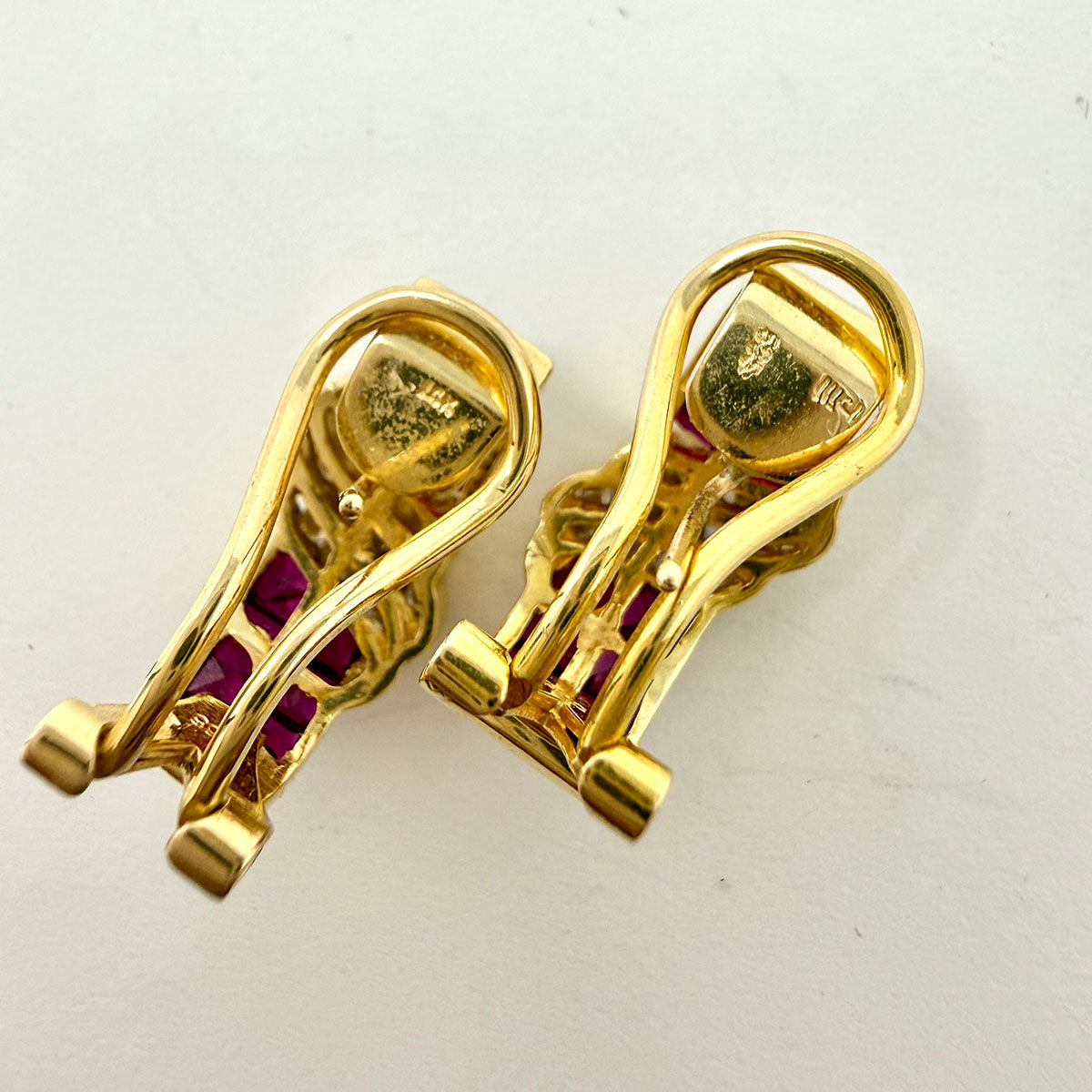 Gold Huggie Earrings with Ruby and Diamonds
