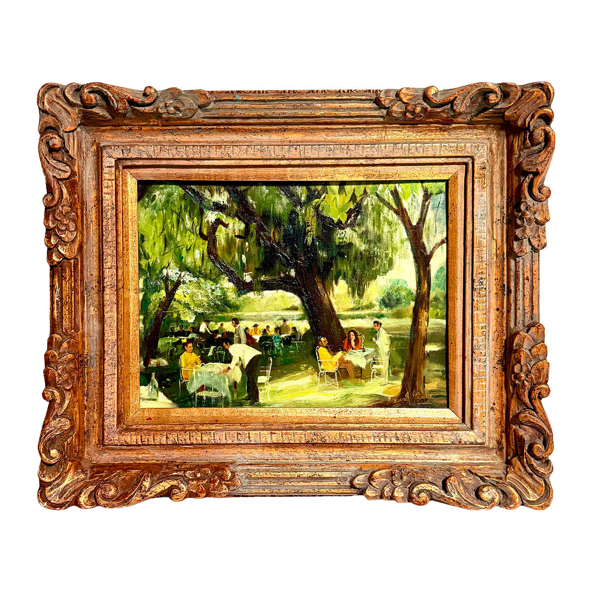 Framed Oil Painting on Board "Outdoor Patio" signed