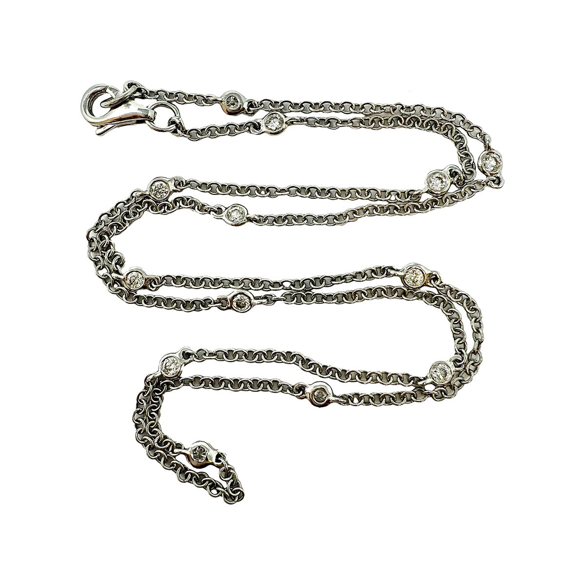 18K White Gold 16" Necklace with 13 Round Bezel Set Diamonds