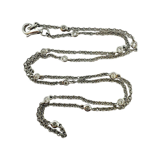 18K White Gold 16" Necklace with 13 Round Bezel Set Diamonds