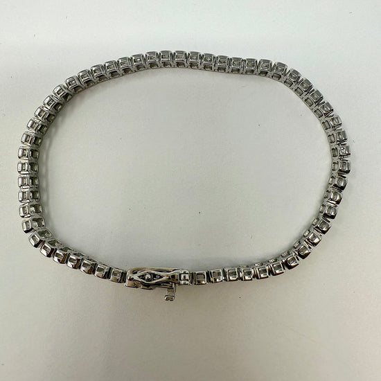 7" Bezel Set Emerald Cut CZ Tennis Bracelet set in Sterling Silver