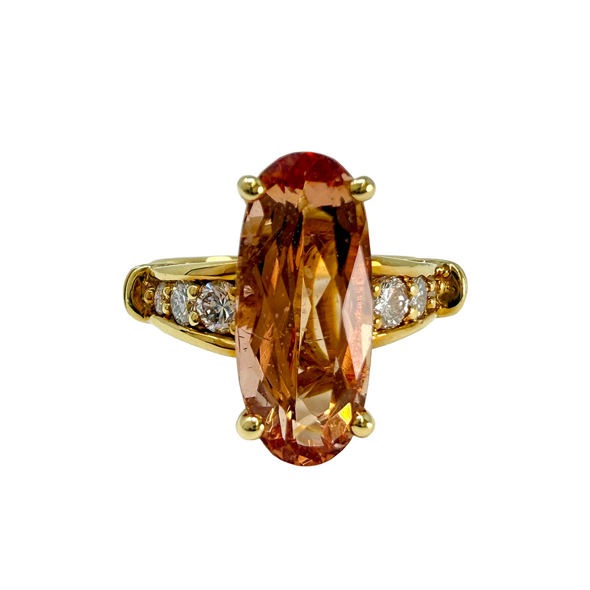 Jay Trillas 18K Gold Ring with Oval Orange Topaz and 6 Diamonds
