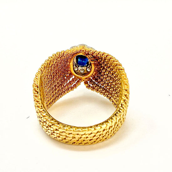 18K Gold Rope Ring with Sapphire and Diamond