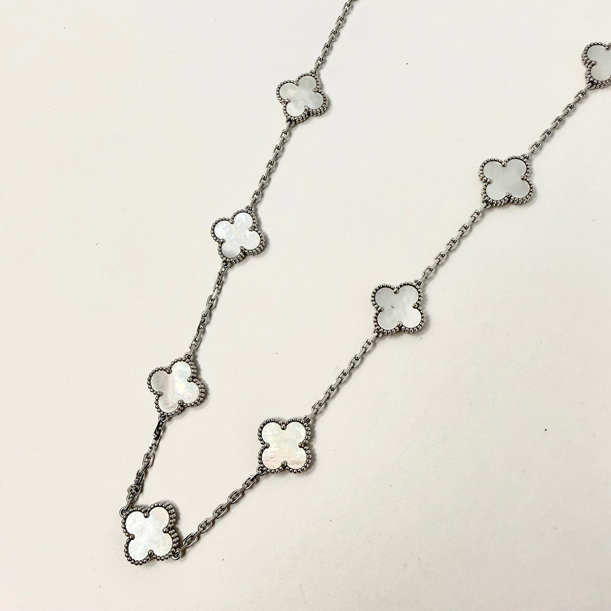 Van Cleef & Arpels 18K White Gold 10 Motif Vintage Alhambra MOP Necklace