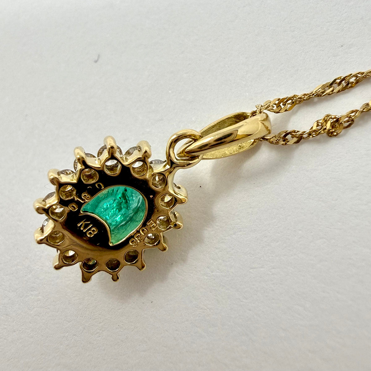14K Gold Necklace with Emerald and Diamond Pendant