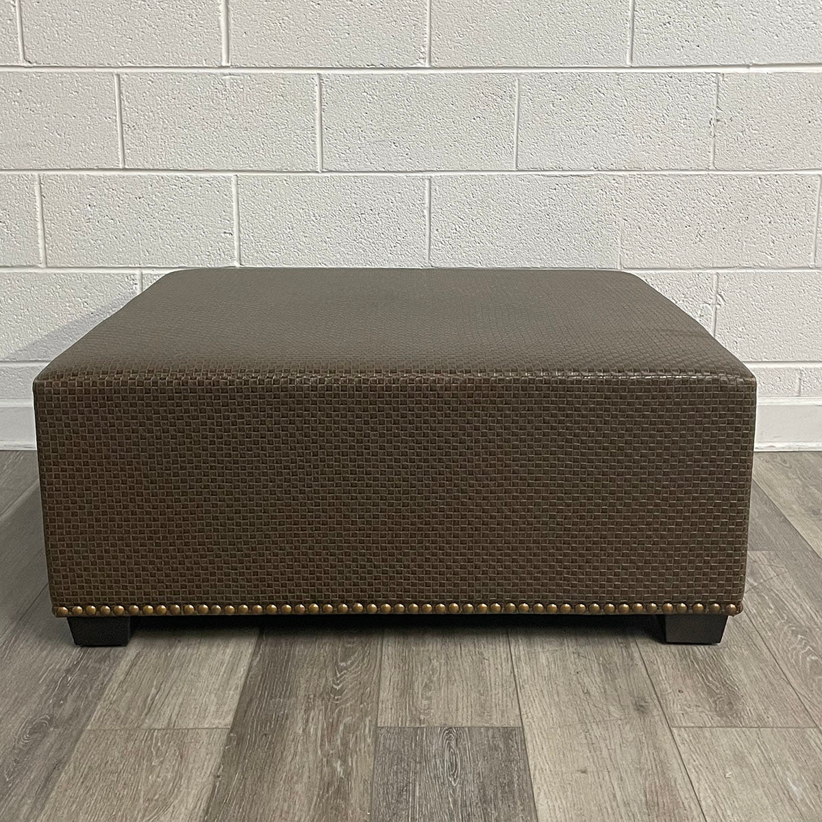 Brown Vinyl Square Ottoman
