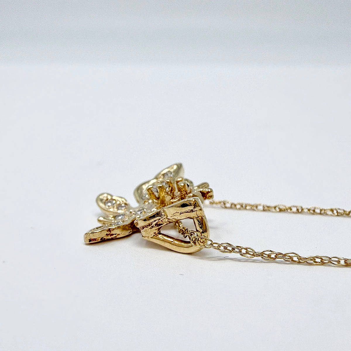 14K Gold Necklace with Diamond Embellished Butterfly Pendant